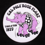 Cal Poly Rose Float commemorative button, 1977 thumbnail