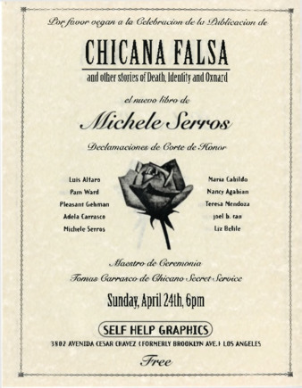 Flyer for the Publication Party for Chicana Falsa thumbnail