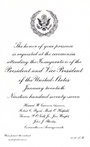 Invitation to Inauguration Ceremonies for Jimmy Carter thumbnail