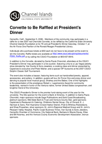 Corvette to Be Raffled at President's Dinner thumbnail