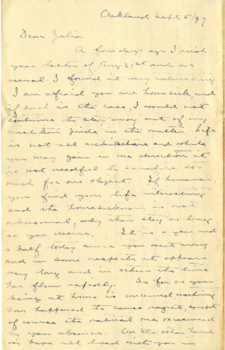 Letter from Charles Bill Morgan to Julia Morgan, 1897 thumbnail