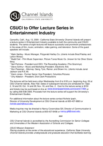 CSUCI to Offer Lecture Series in Entertainment Industry thumbnail