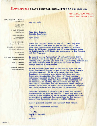 Letter to Jane Tolmach from Joseph R. Cerrell thumbnail