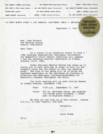 Letter to Jane Tolmach from Joyce Fadem thumbnail