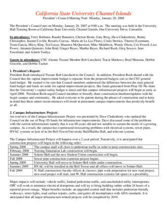 California State University Channel Islands: President's Council Meeting Notes: Monday, January 28, 2008 thumbnail