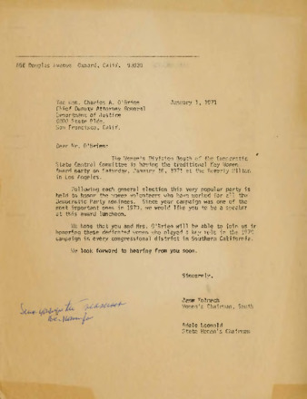 Letter to Charles A. O'Brien from Jane Tolmach and Adele Leopold thumbnail