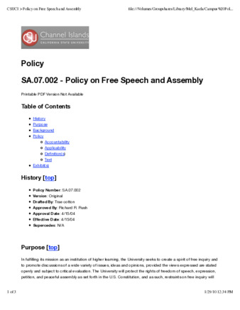 SA.07.002 - Policy on Free Speech and Assembly (Superseded by SA.07.006) thumbnail