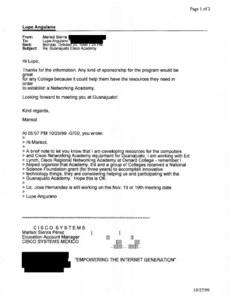 Email To Lupe Anguiano Regarding the Guanajuato Cisco Academy thumbnail
