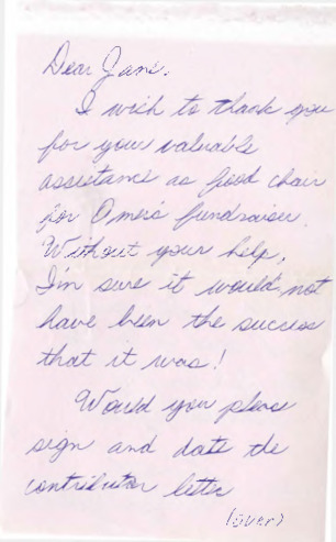 Note to Jane Tolmach from Margaret Johnson thumbnail