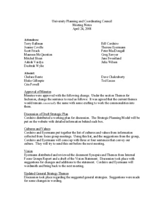 University Planning and Coordinating Council Meeting Notes April 24, 2008 thumbnail