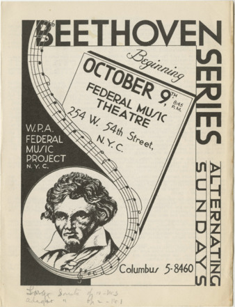 Beethoven series, alternating Sundays beginning October 9th, [1938], 8:45 p.m., Federal Music Theatre, 254 W. 54th Street, N.Y.C. thumbnail