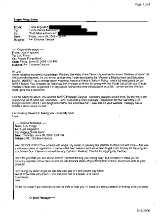 Email Conversations with Lupe Anguiano regarding the National Womens' Political Caucus - Hispanic Caucus thumbnail