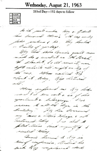 Diary entry by Patricia Whiting, August 21, 1963 thumbnail
