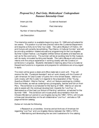 Proposal for J. Paul Getty, Multicultural Undergraduate Summer Internship Grant thumbnail
