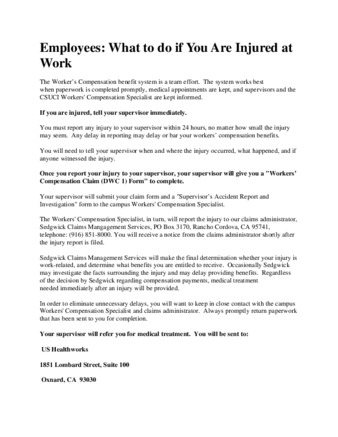 Employees: What to do if You Are Injured at Work (website) thumbnail