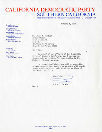 Letter from Bruce C. Crowin thumbnail