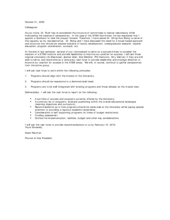 2009_10_21 Memo from Provost Dawn Newman to Faculty regarding STEM Task Force thumbnail