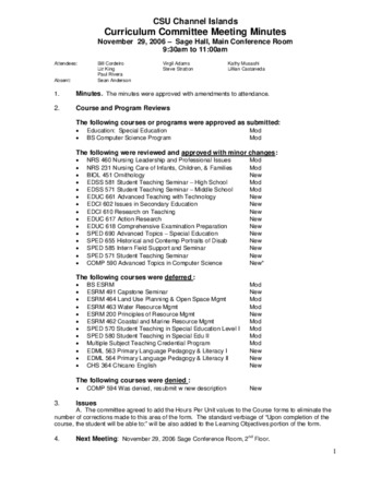 Curriculum Committee Meeting Minutes for November 29, 2006 thumbnail