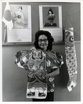 Woman posing with a Japanese warrior kite thumbnail