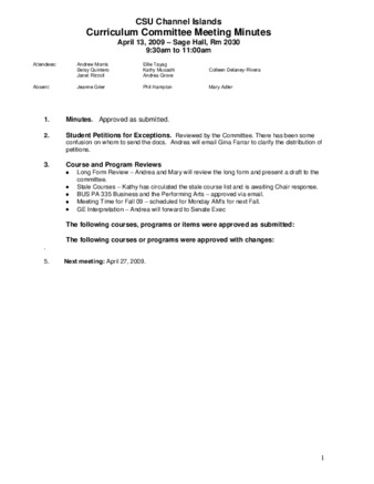Curriculum Committee Meeting Minutes for April 13, 2009 thumbnail