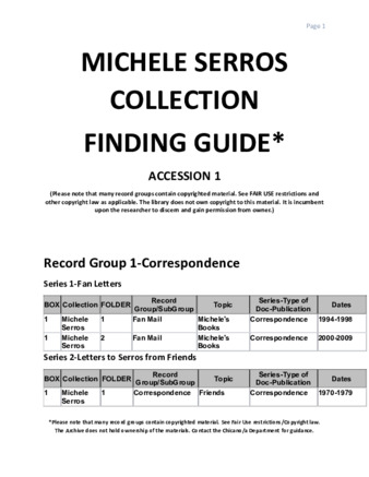 Finding Guide to the Michele Serros Collection, Accession 1 thumbnail