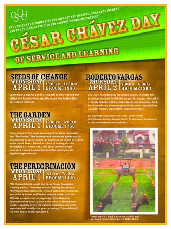 The Centers for Community Engagement and Multicultural Engagement and the Chicana/o Studies and History Programs Present: César Chávez Day of Service and LearningThe Centers for Community Engagement and Multicultural Engagement and the Chicana/o Studies and History Programs Present: César Chávez Day of Service and Learning thumbnail