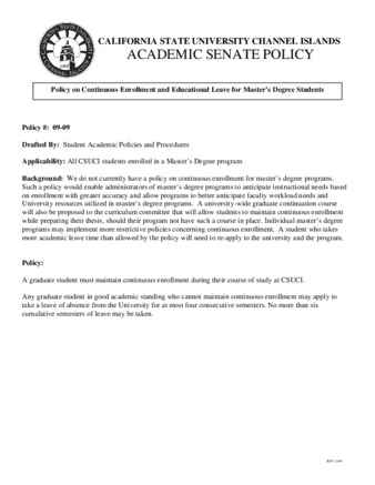 SP 09-09 Policy on Continuous Enrollment and Educational Leave for Master's Degree Students thumbnail