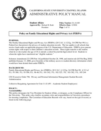 SA.16.003 - Policy on Family Educational Rights and Privacy Act [FERPA] (Supersedes SA.16.001) thumbnail