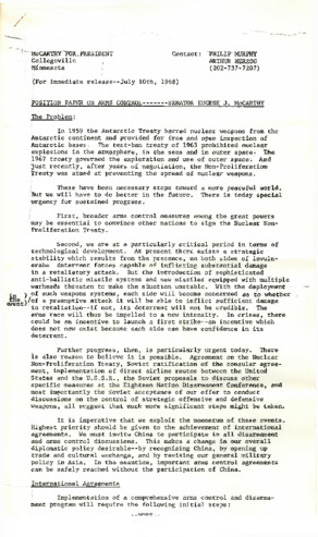 A Position Paper on Arms Control--Senator Eugene J. McCarthy thumbnail