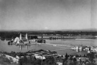 View of U.S. Government Building on an island in the Columbian River thumbnail