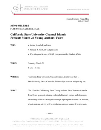 California State University Channel Islands Presents March 26 Young Authors' Faire thumbnail