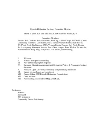 Extended Education Advisory Committee Meeting Agenda 2005_03_01 thumbnail