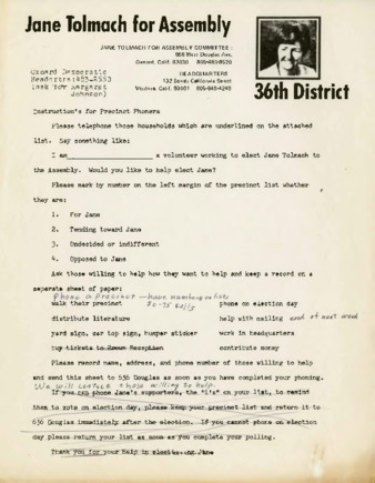 Jane Tolmach for California Assembly 36th District: Instructions for Precincit Volunteers thumbnail