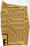 Obituary clipping about Fred J. Bollinger thumbnail