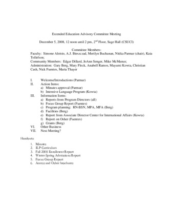 Extended Education Advisory Committee Meeting Agenda 2008_12_05 thumbnail