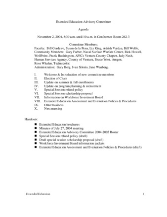Extended Education Advisory Committee Meeting Agenda 2004_11_02 thumbnail