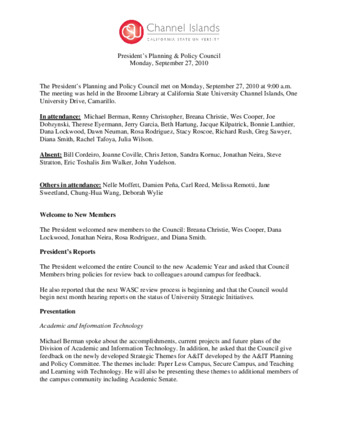 California State University Channel Islands: President's Council Meeting Notes: Monday, September 27, 2010 thumbnail
