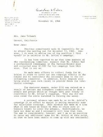 Letter to Jane Tolmach from Stanley E. Cohen thumbnail