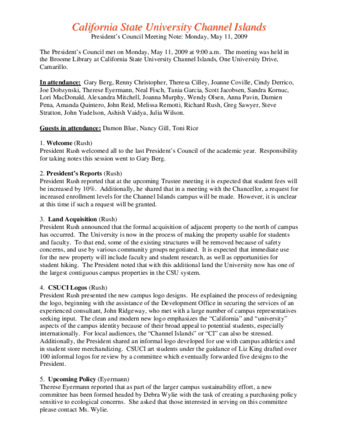California State University Channel Islands: President's Council Meeting Notes: Monday, May 11, 2009 thumbnail