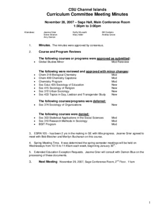 Curriculum Committee Meeting Minutes for November 28, 2007 thumbnail