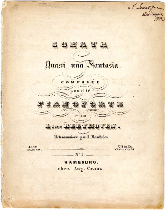 Sonata quasi una fantasia composée pour le pianoforte par L. van Beethoven ; metronomisée par J. Moscheles. Op. 27 ... No 2 in Cis M ... thumbnail
