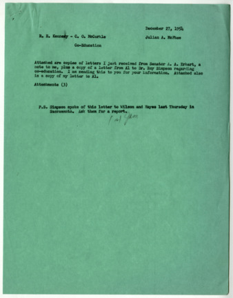 Correspondence regarding co-education at Cal Poly, 1954 thumbnail