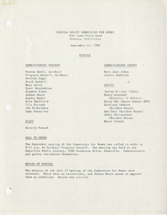 Minutes September 11, 1982 thumbnail
