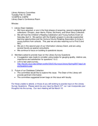 Faculty Library Advisory Committee Minutes 2009_02_10 thumbnail