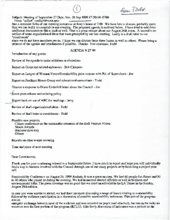 Email from Todd regarding Meeting Agenda for 9/27/1999 thumbnail