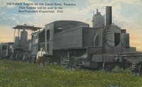 Old French Engine on the Canal Zone, Panama. This Engine will be sent to the San Francisco Exposition, 1915 thumbnail