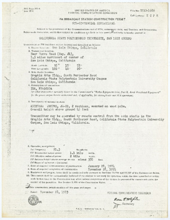 FCC FM Broadcast Station Construction Permit for KCPR, November 28, 1973 thumbnail