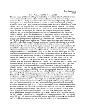 Jerry Calderon, Jr. Journal Entry, "How I Percieved COVID-19 in May 2020" thumbnail