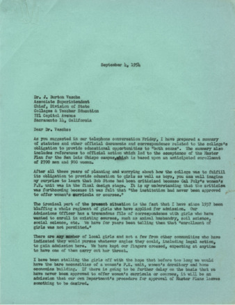 Letter from Julian McPhee to Dr. J. Burton Vasche, September 4, 1954 thumbnail