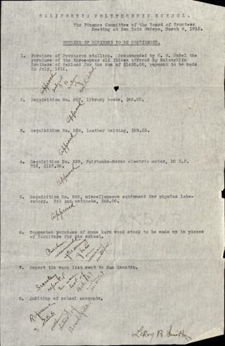 Finance Committee, Outline of Business to be Considered, March 9, 1912 thumbnail